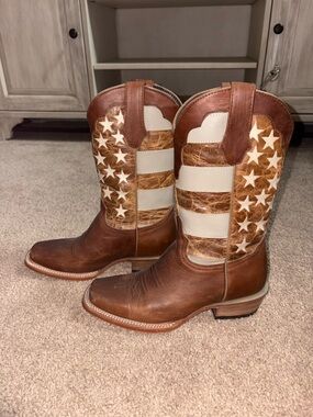 J.B. Dillon Brown and Cream Western Pull-On Boots
